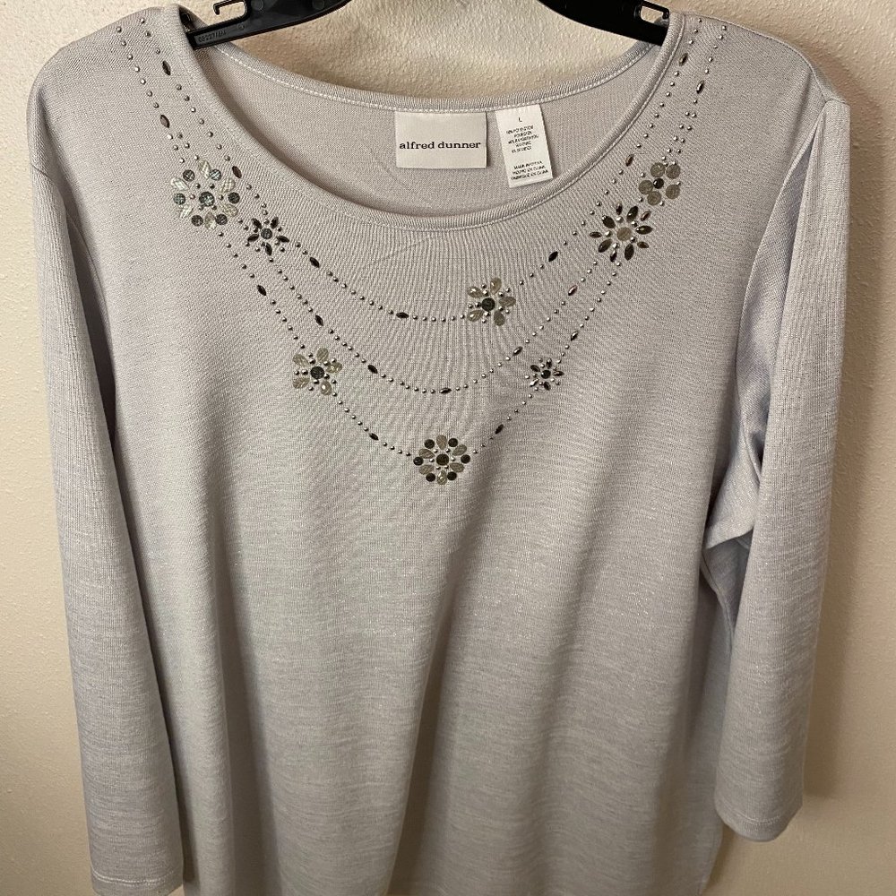 Alfred Dunner Grey embellished knit top